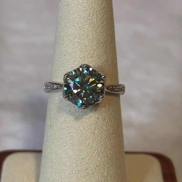 Jewelry - NEW 3 CT 9mm Green Blue Moissanite Diamond Ring 925 Sterling Silver